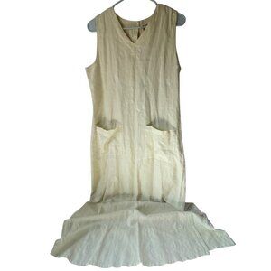 Kiko Sleeveless Linen Maxi Dress Women M Floral Embroidery Button-Back Yellow
